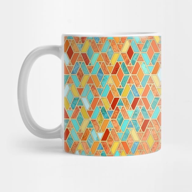 Tangerine & Turquoise Geometric Tile Pattern by micklyn